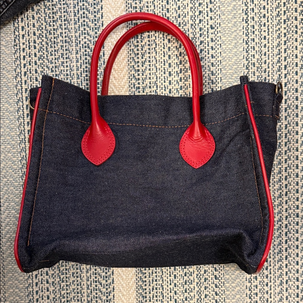 Parker Thatch Denim Tote Bag with Red leather Accents - never used!